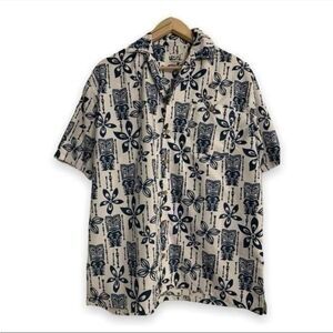 Uzzi Amphibious Gear Shirt Mens M Tiki Blue White Hawaiian Shirt Blue White
